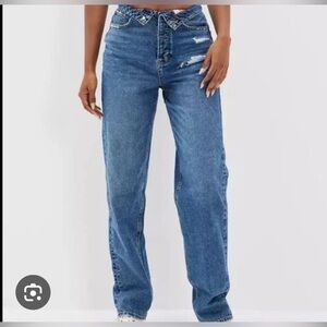 AE fold over baggy straight jeans size 2 regular.